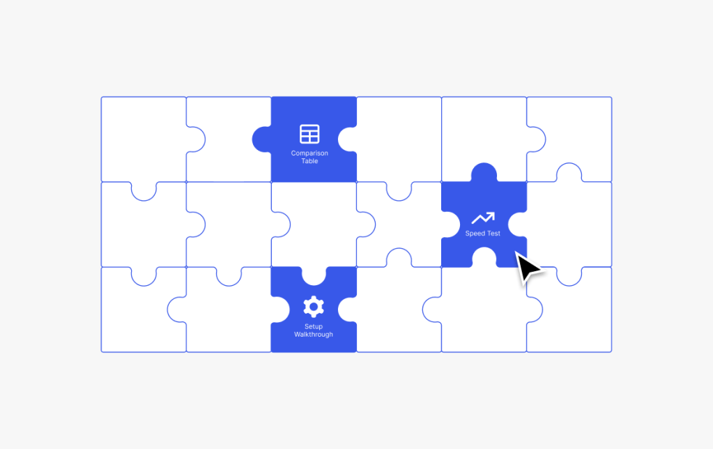 Puzzle pieces representing content gaps that hosting affiliates can fill, including comparison tables, speed tests, and setup walkthroughs.